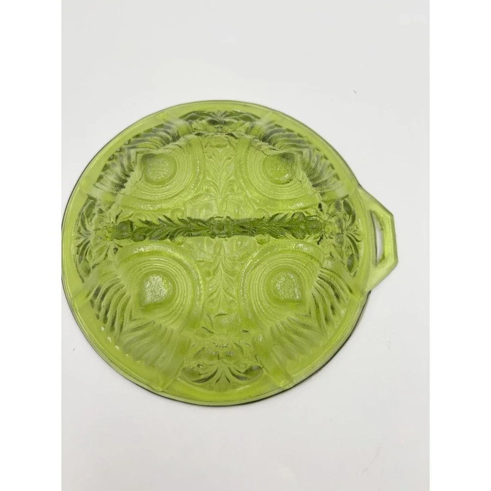 VTG Indiana Glass Killarney Green Pressed Glass 2 Part Green Relish Tray Ashtray